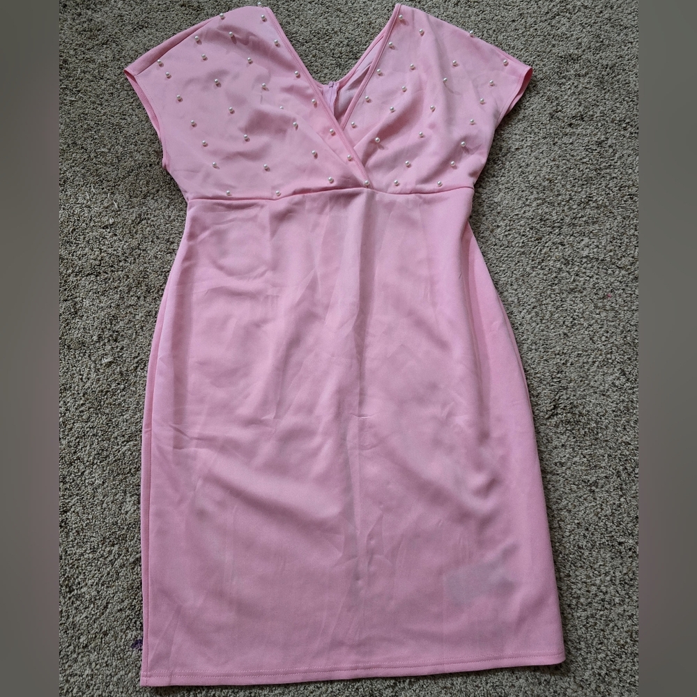 Elegant Pink Dress with Embellished Details
